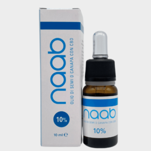 flacone olio cbd al 10% naab con la sua scatola di fianco